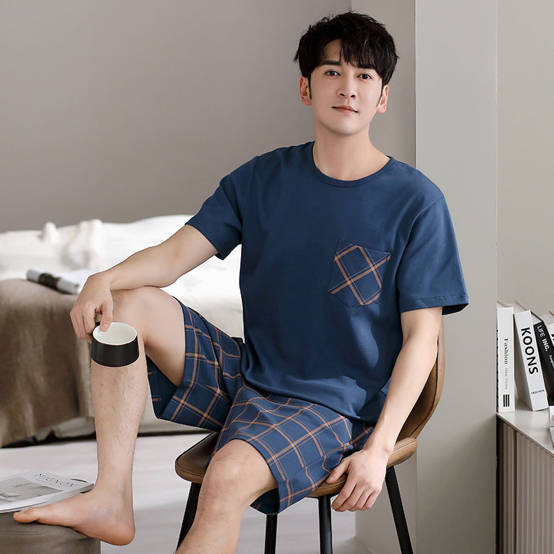 Pajamas Men's Summer Cotton Short Sleeve Shorts Suit - Velora