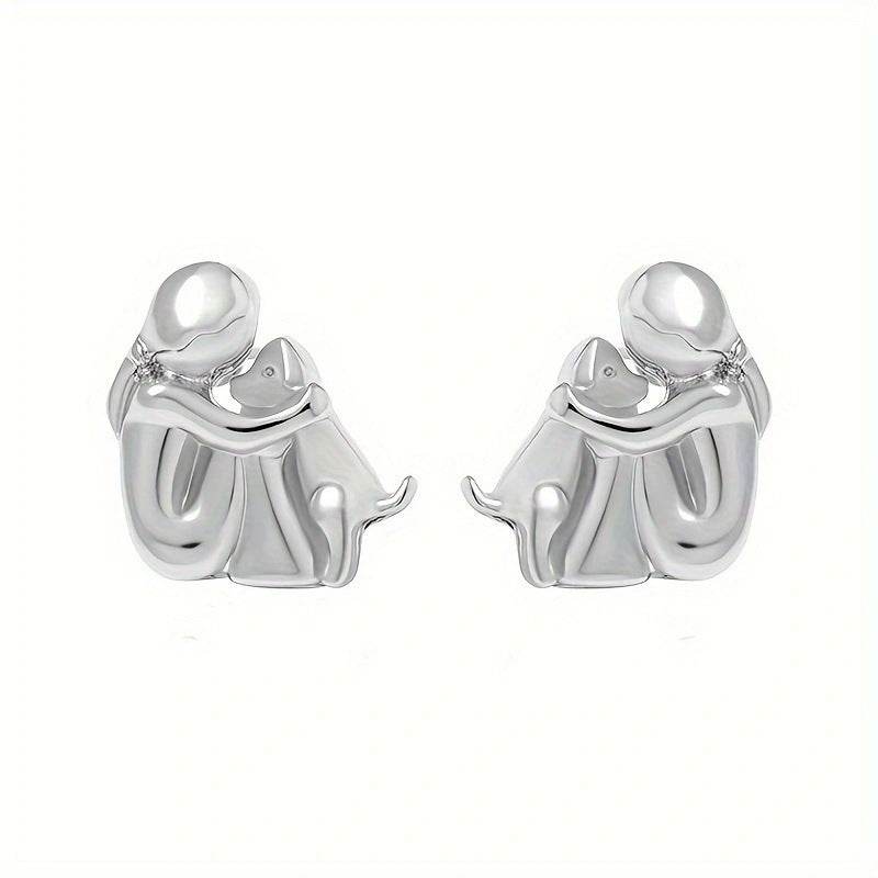 Fashion Jewelry Little Girl And Dog Hug Ear Studs - Velora