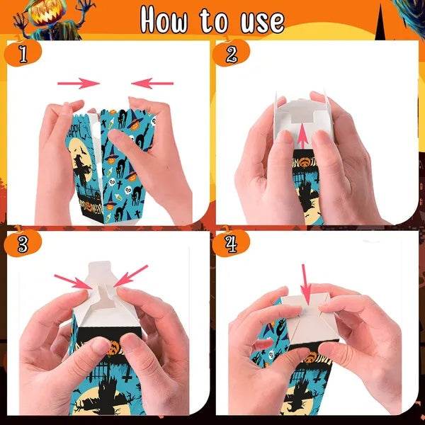 12Pcs Halloween Popcorn Box 3 Designs Spooky Halloween Trick Or Treat Boxes Bloody Theme Party Favor Snack Boxes Candy Cookie Container Paper Boxes For Halloween Holiday Party Supply - Velora