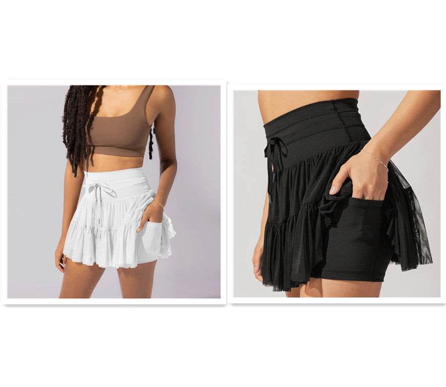 High Waist Dress Lace-up Sports Skirt With Anti-exposure Safety Pants Summer Fashion Pleated Skirt Womens Clothing - Velora