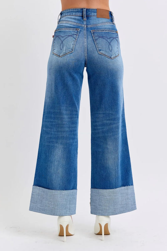 Judy Blue Full Size Distressed High Waist Wide Leg Jeans - Velora