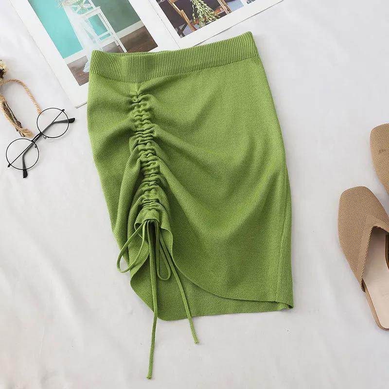 Hot Girl Hip Skirt Design High Waist With Straps Stretch Knitted Women's Mini Drawstring Split Skirt - Velora