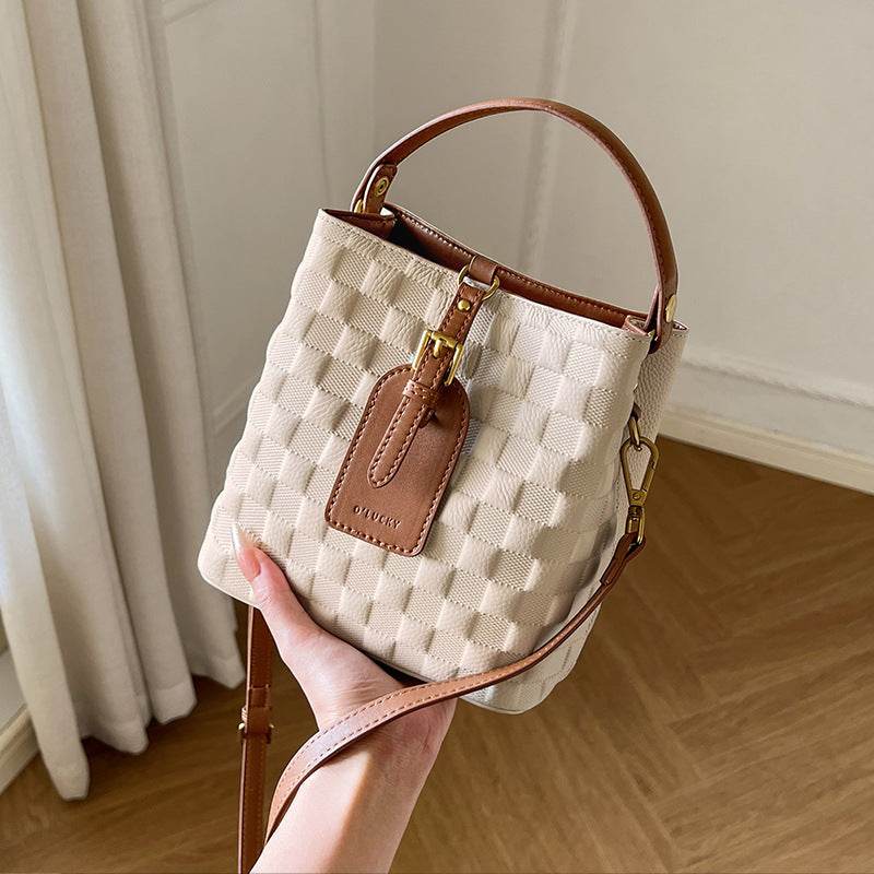 Cowhide Bucket Niche Design Shoulder Commuter Crossbody Bag - Velora