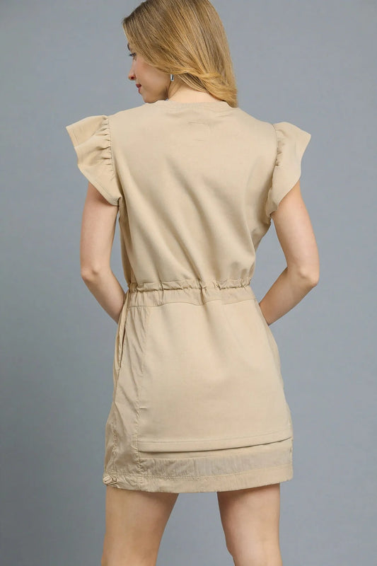 Umgee Luxeknit Ruffle Sleeve Drawstring Mini Dress - Velora