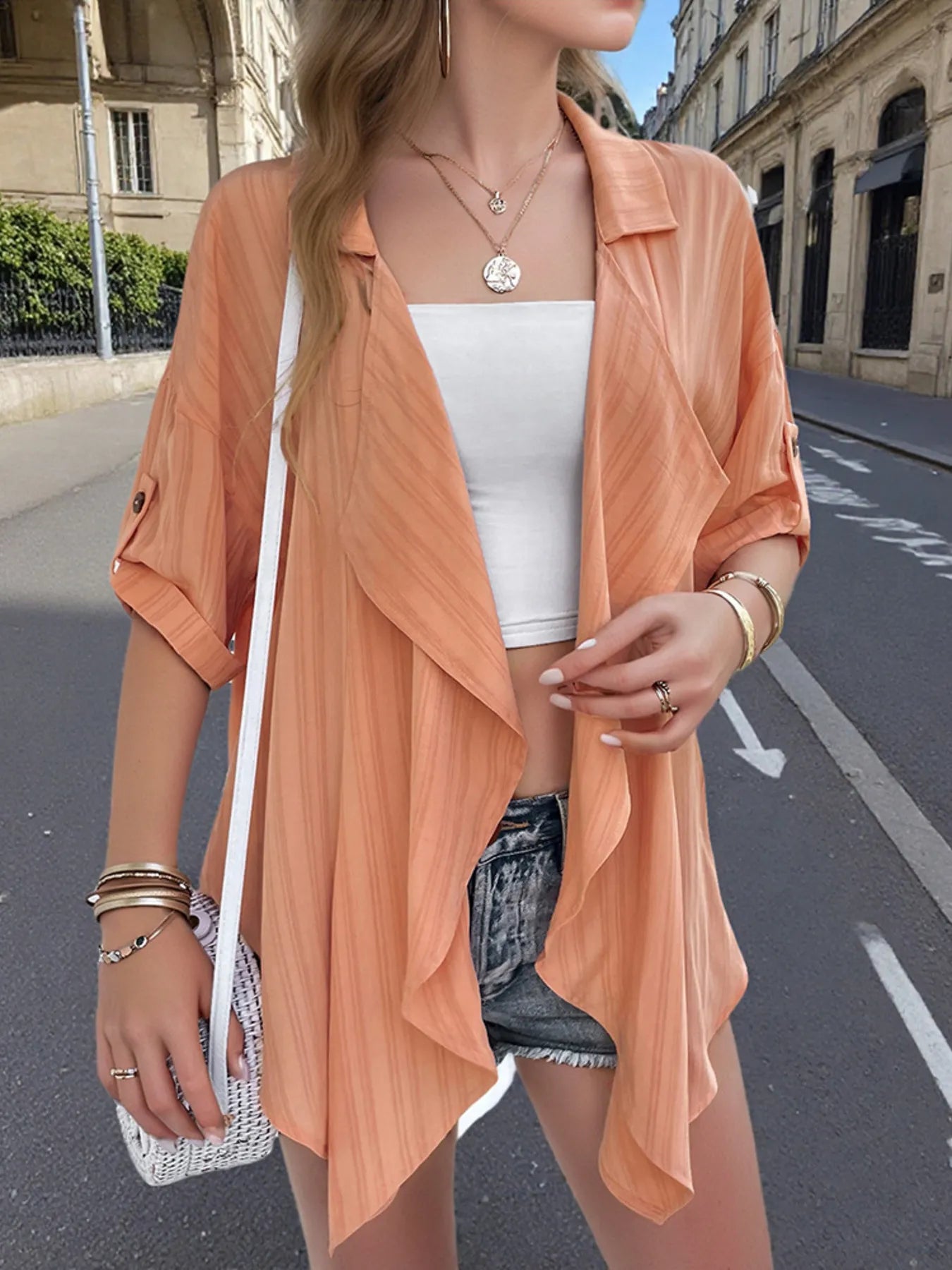 Open Front Half Sleeve Cardigan - Velora