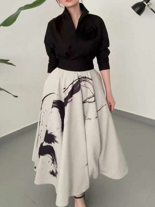 Black Floral Long Sleeve Tie Shirt - Velora