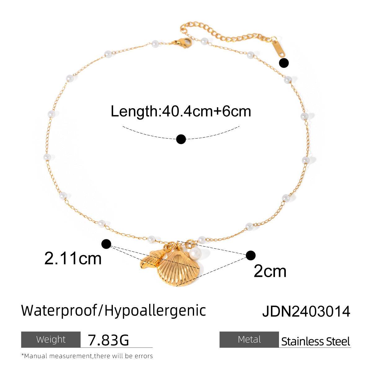 Fashion Jewelry 18K Gold Stainless Steel Pearl Chain Summer Holiday Shell Starfish Pendant Bracelet - Velora