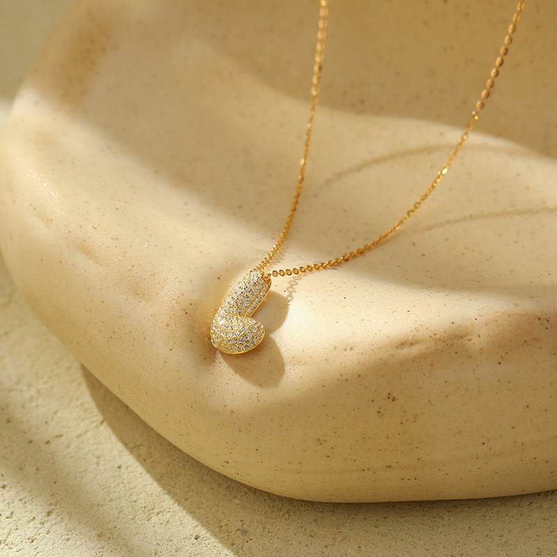 Silver 26 Letter Bubble Necklace For Women Full Diamond - Velora