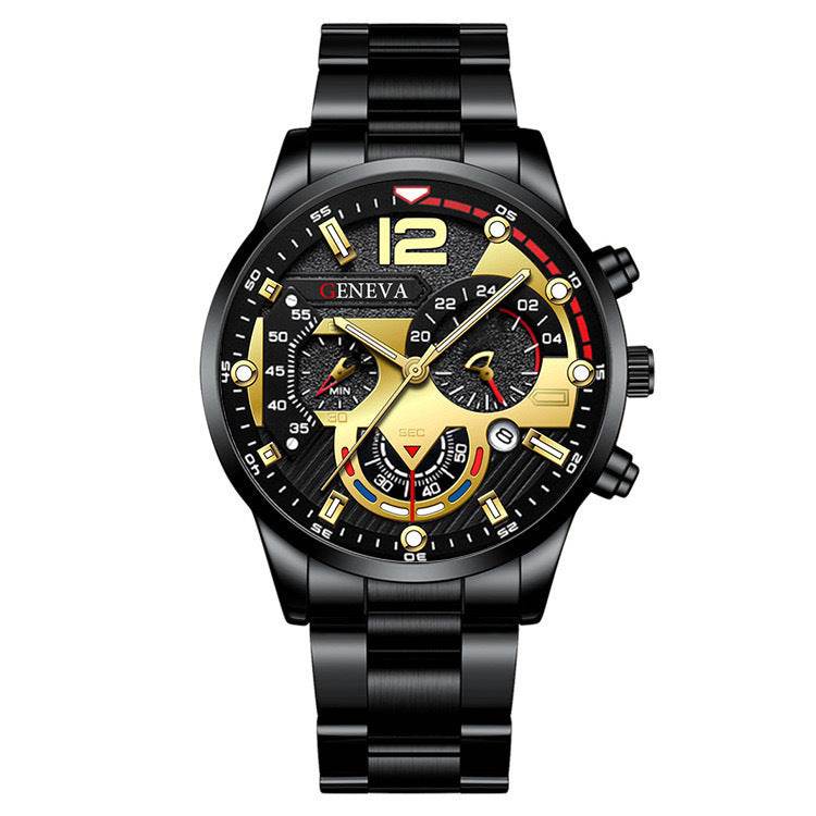 2pcs Men's New Popular Steel Strip Fashion Business Three Eye Quartz Watch Bracelet Set Valentine's Day Gifts - Velora