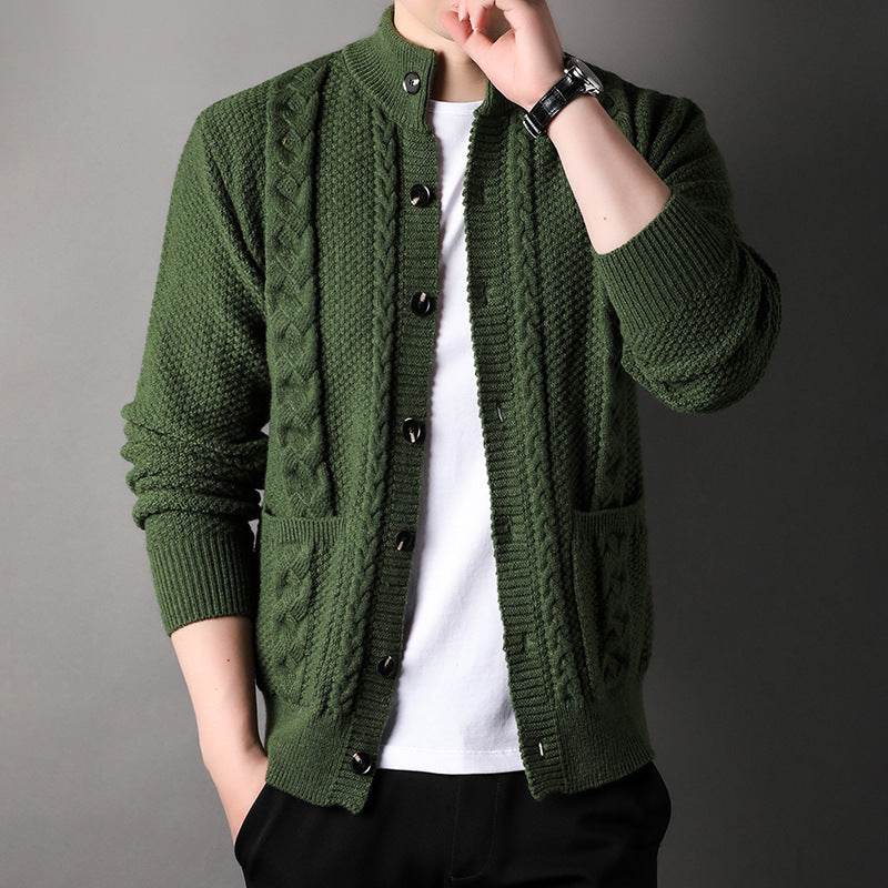 New Single-breasted Sweater With Pockets Fashion Jacquard Loose-fitting Cardigan Men Clothing - Velora