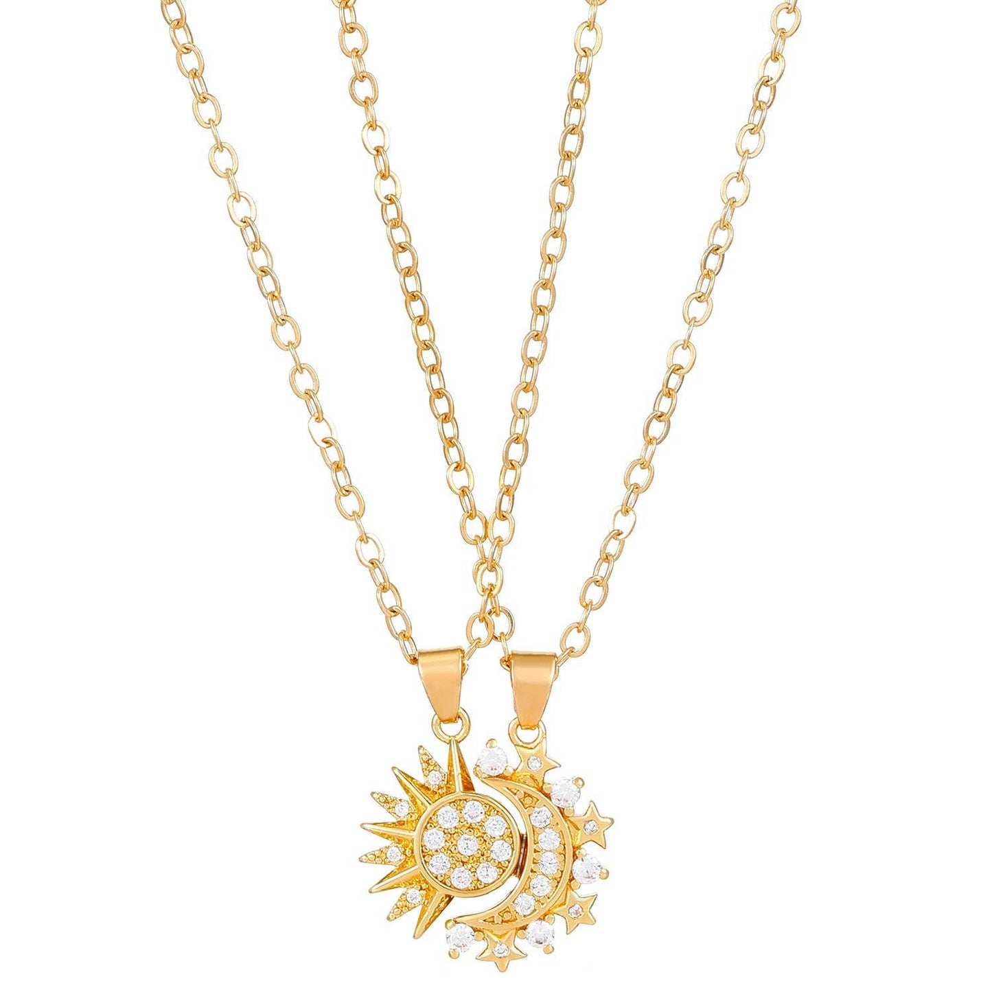2pcs Necklace Sun And Moon Magnetic Pendant Clavicle Chain Necklace For Couple Lovers - Velora