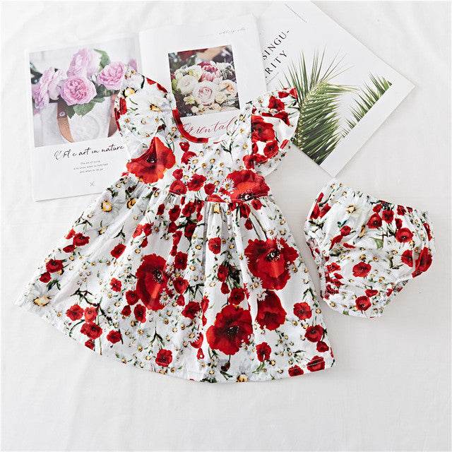 Cotton Baby Ruffled Floral Print Dress - Velora