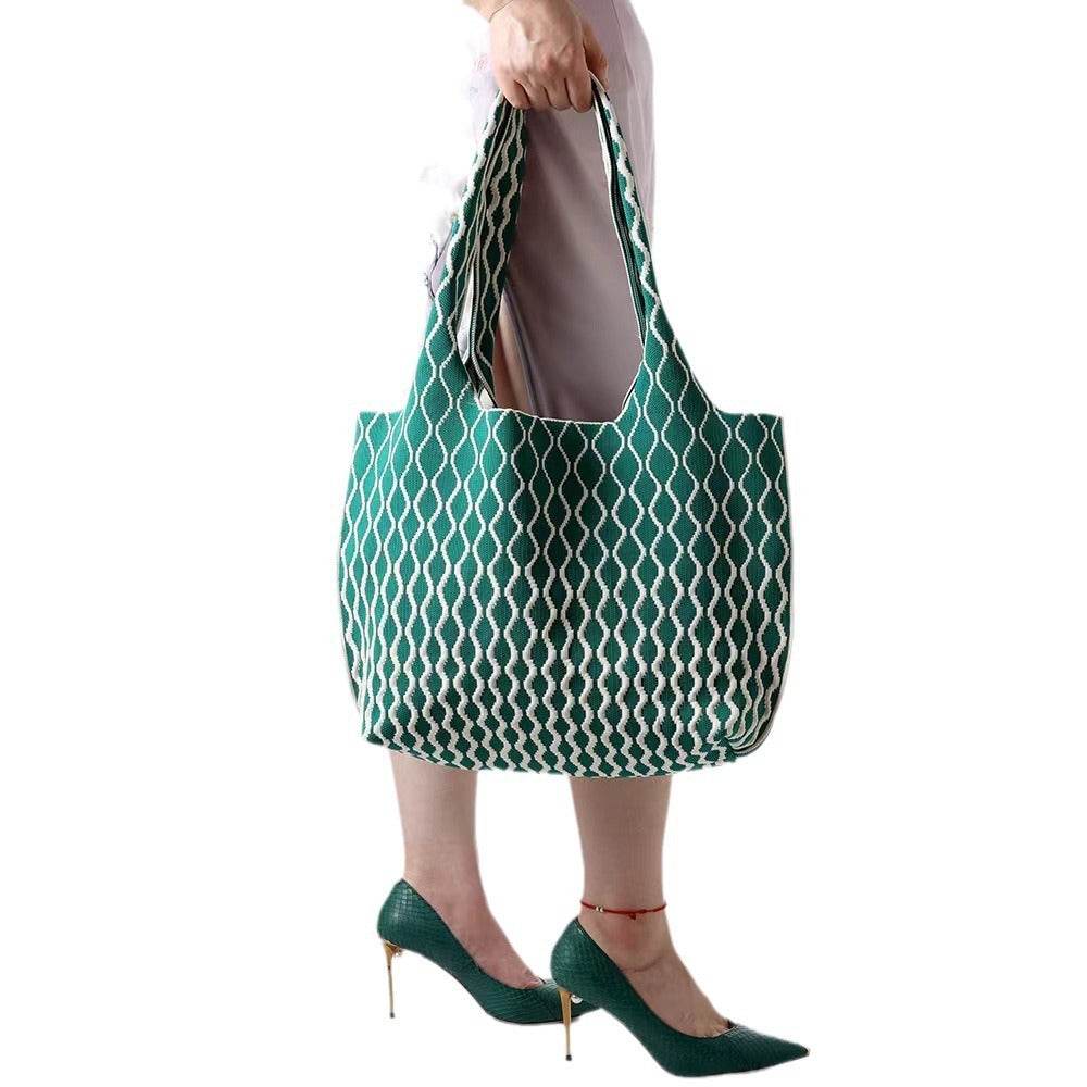 Good-looking Big Wave Flying Woven Bag Fashionable All-match Large Capacity Two-tone - Velora