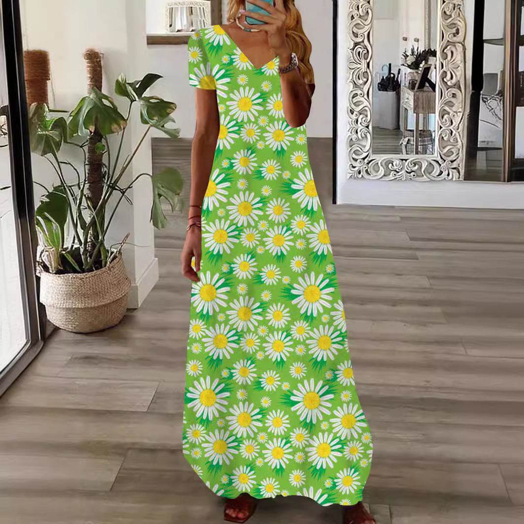 Women's 3D Printed V-neck Casual Fashion Dress - Velora
