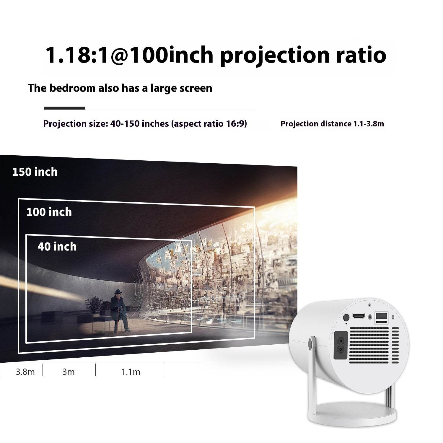 Portable Projector Small Straight Projector For Home Use 180 Degrees Projection Angle Automatic Focus Home Video Projector - Velora