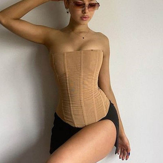 Skinny Sleeveless Tube Top Women Summer New Mesh Crop Corset Tank Party Streetwear Chest - Velora