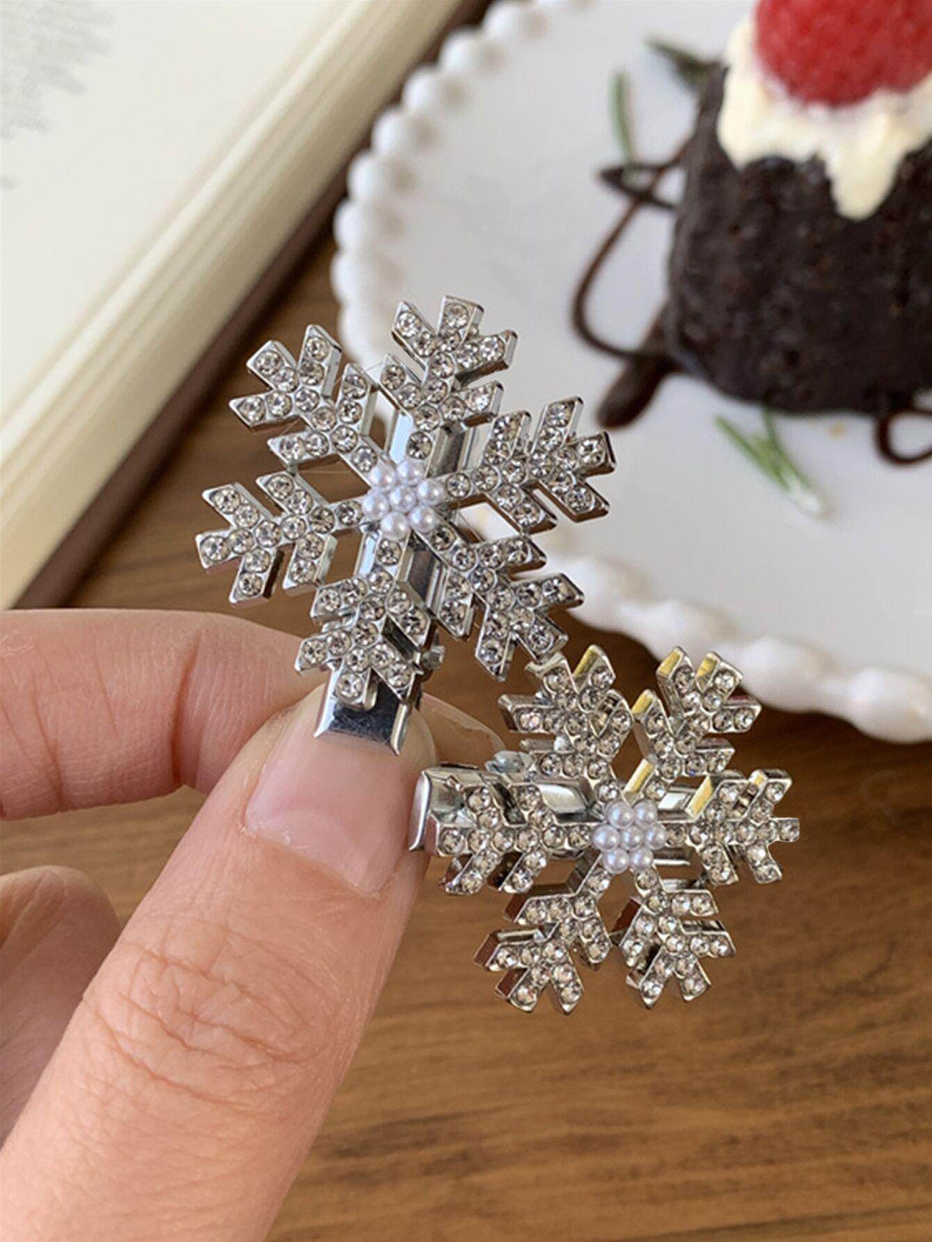 Cyrstal Snowflake Pearl Hair Clip Winter Girls Small Sweet Bobby Pins Women Fashion Retro Flower Hairside Headwear Accessories Hair Jewelry - Velora