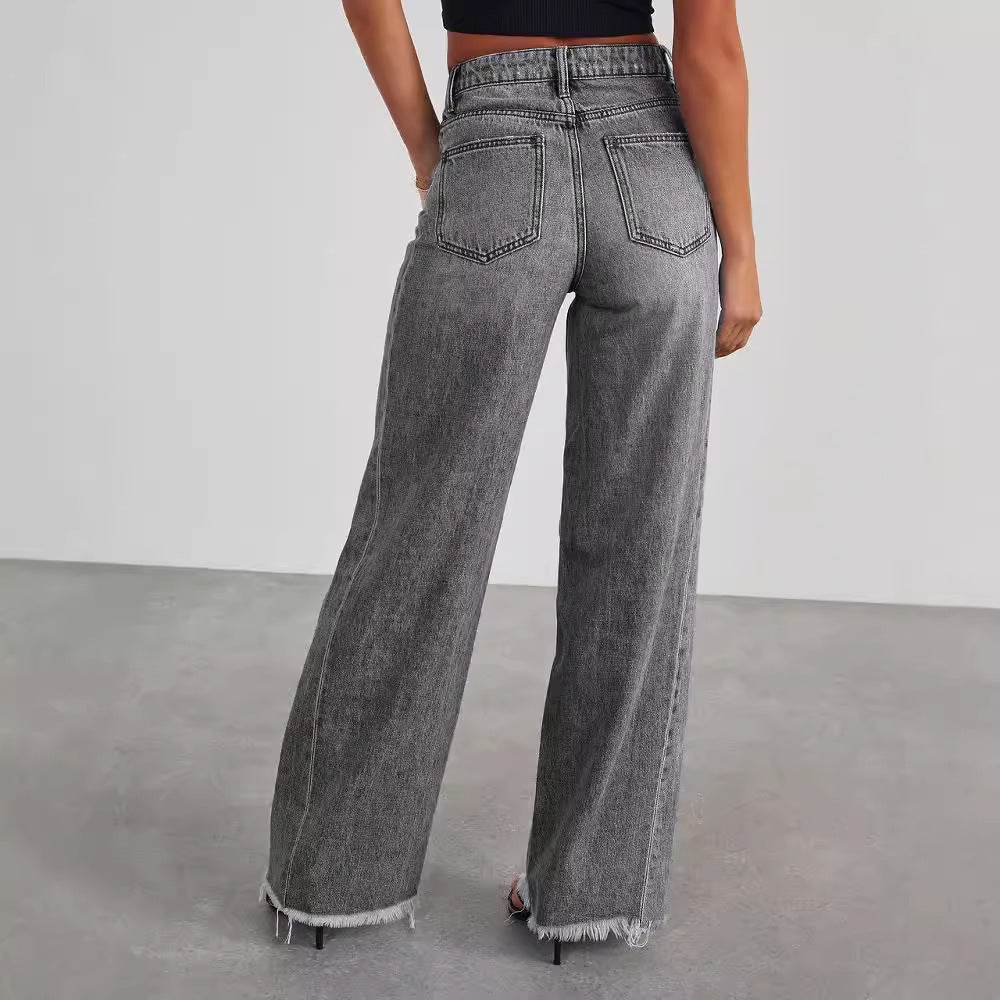 Fashion High Waist Jeans With Pockets Comfortable Slim Fit Straight Wide-leg Pants Womens Clothing - Velora