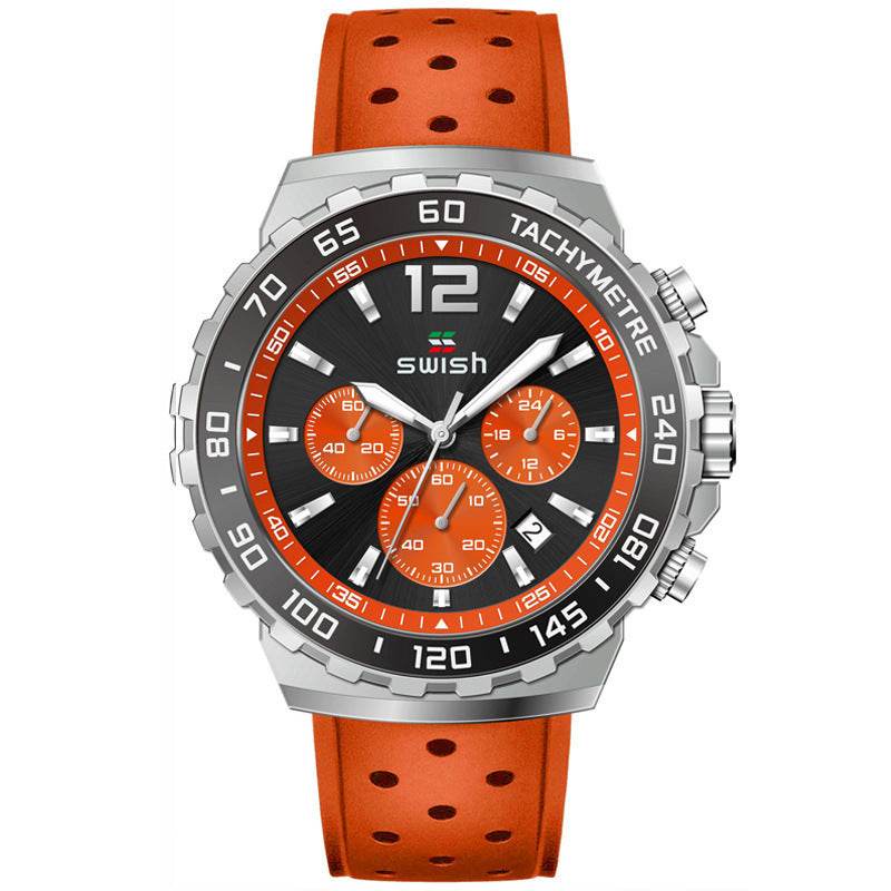 Men's Luminous Sports Breathable Hole Silicone Strap Six-pin Quartz Watch - Velora
