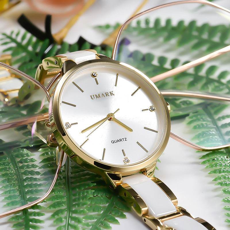 Ladies Ceramic Diamonds Waterproof Quartz Watch - Velora