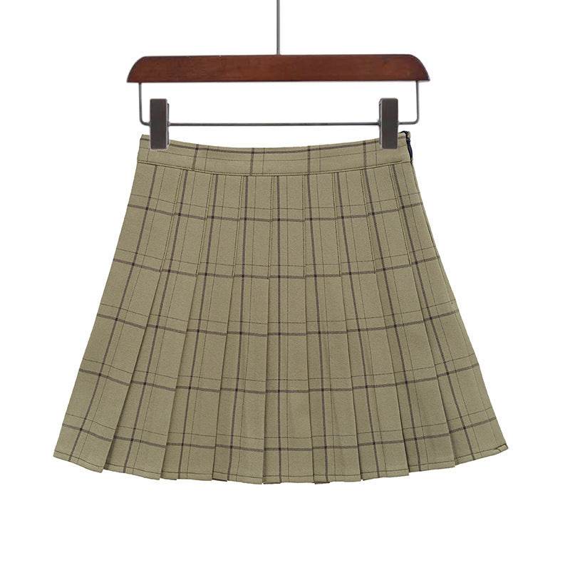 Mini Plaid Pleated High Waist Skirt A- Line Skirt - Velora