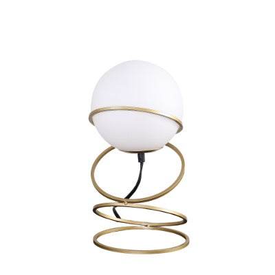 13.5 H Glass Globe Matte Gold Spiral 4 Ring Metal Stand Table Lamp For Living Room, Nightstand Bedside Table Lamp For Bedroom, LED Lamp - Velora