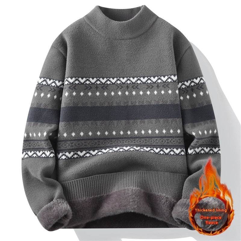 One-piece Velvet Sweater Men's Mock Neck Knitted Sweater Fashion Knitting Pullovers Men Autumn Winter Daily Casual Warm Pullover Sweaters Man - Velora