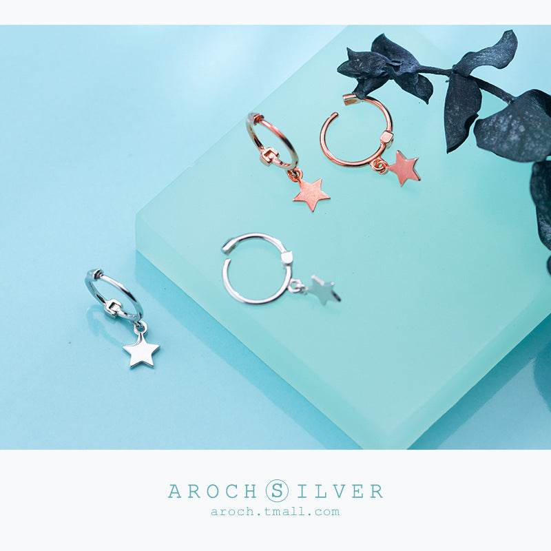 S925 Silver Five-pointed Star Sweet Short XINGX Ear Ring - Velora