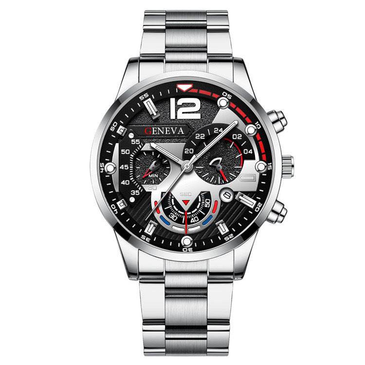 2pcs Men's New Popular Steel Strip Fashion Business Three Eye Quartz Watch Bracelet Set Valentine's Day Gifts - Velora