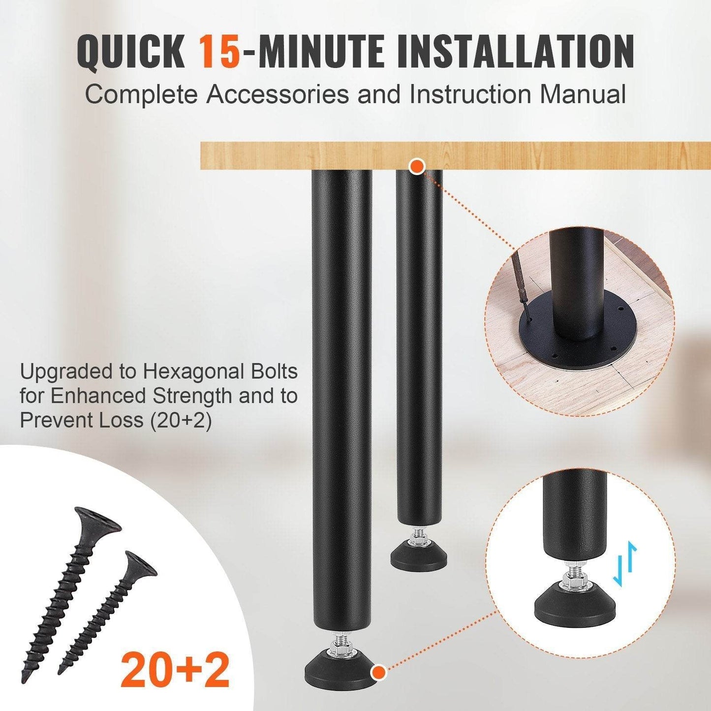 16 Inch Adjustable Desk Legs, Set Of 4 - 1200 Lbs Load Capacity. - Velora