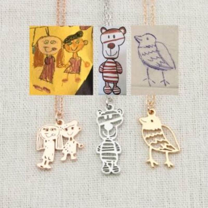 Custom Kids Drawing Painting Necklace Stainless Stee Personalized Children Artwork Pendant For Kids Mom Family Jewelry Gifts - Velora