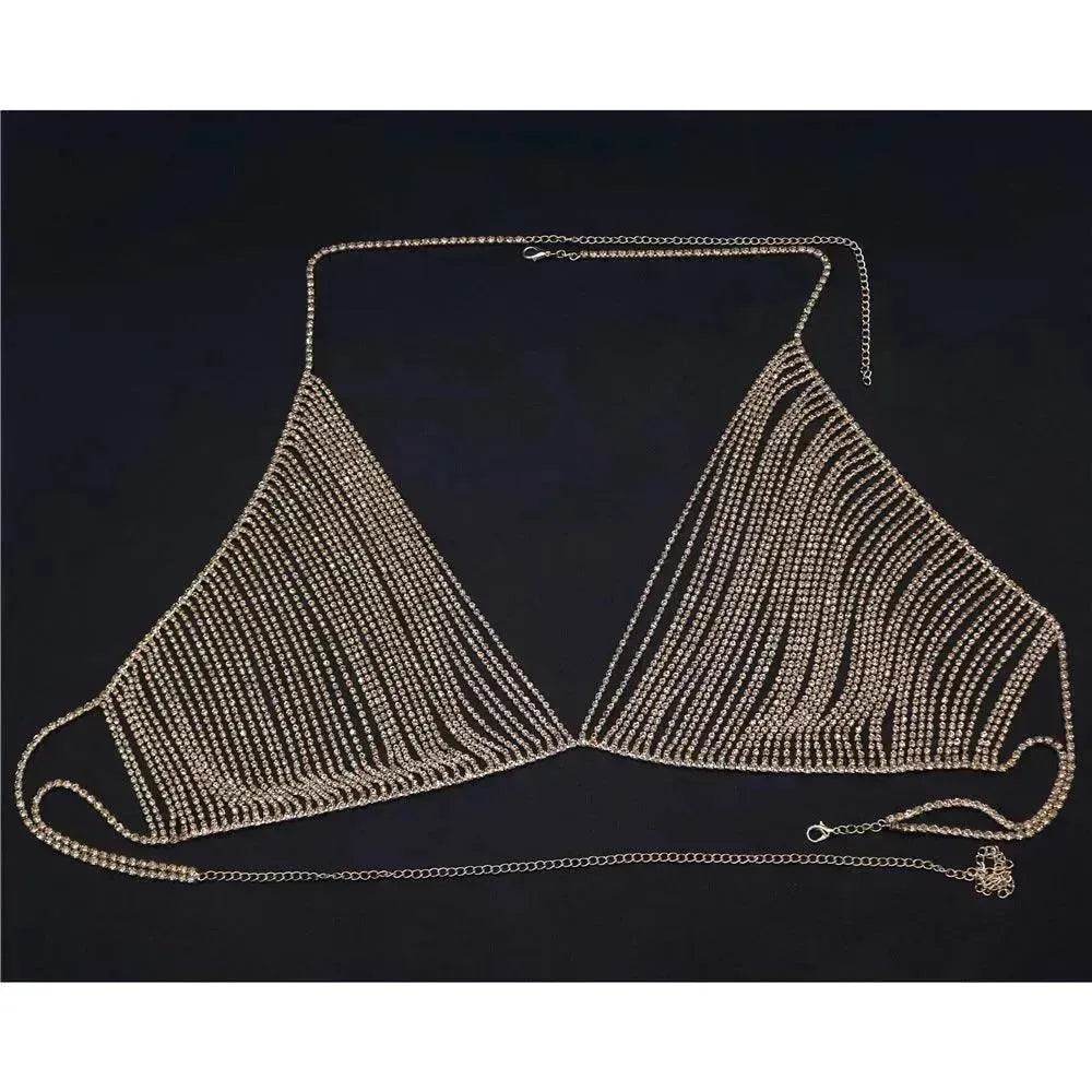 Fashion Shiny Rhinestone Body Chain Women Bikini Bra for Exotic Dance - Velora