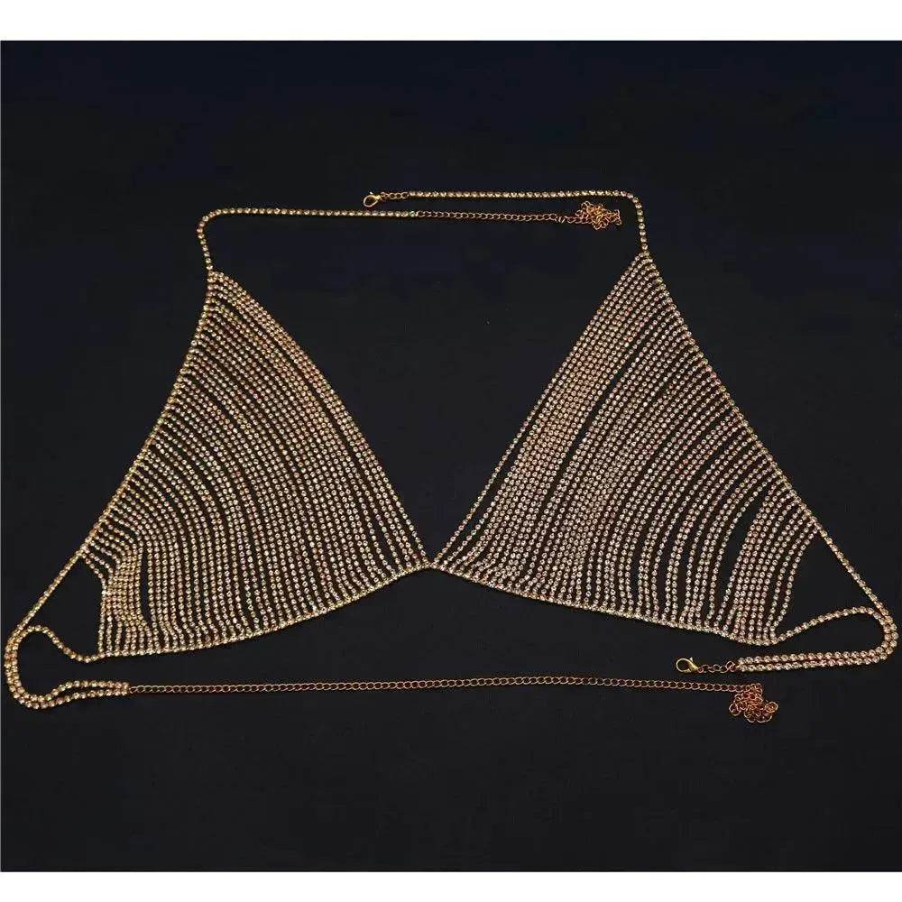Fashion Shiny Rhinestone Body Chain Women Bikini Bra for Exotic Dance - Velora