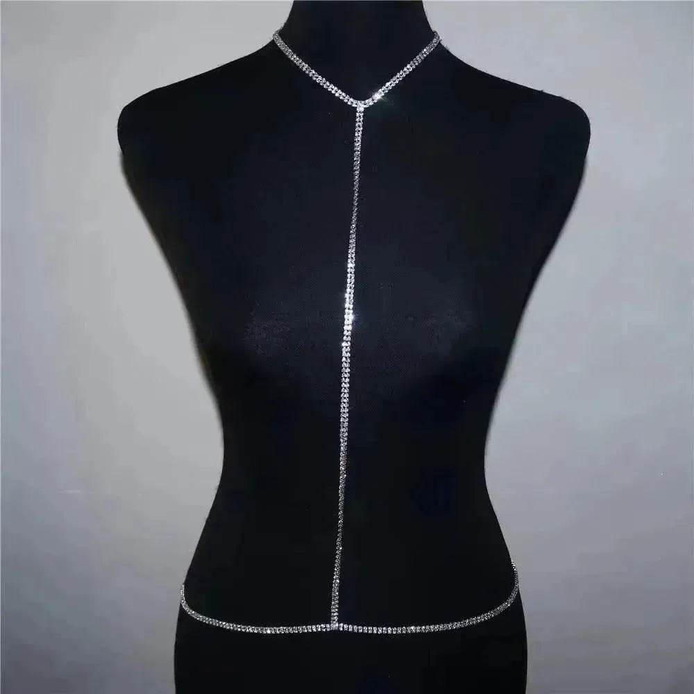 Fashion Shiny Rhinestone Body Chain Women Bikini Bra for Exotic Dance - Velora