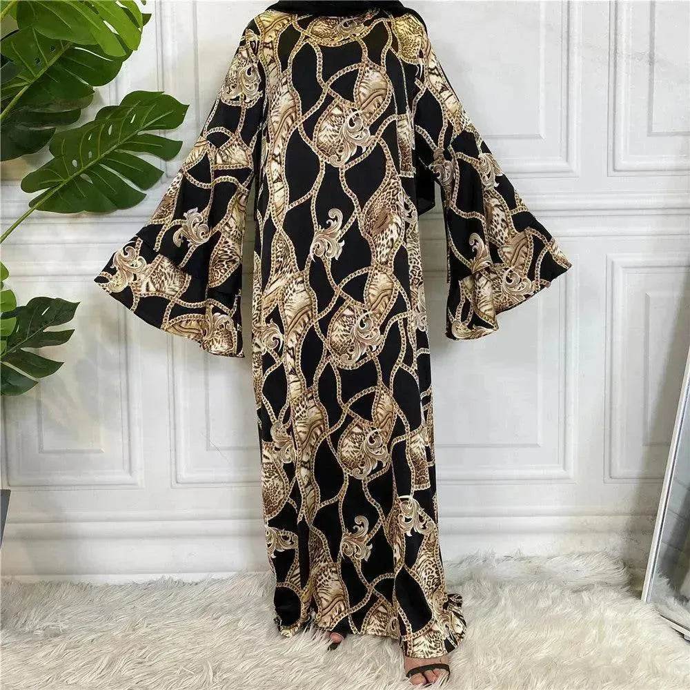 Fashionable Printed Large Lace Up Arab Dress - Velora