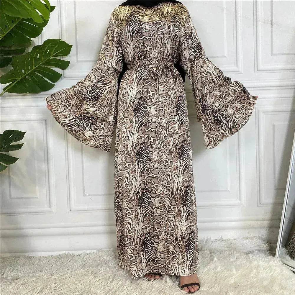 Fashionable Printed Large Lace Up Arab Dress - Velora