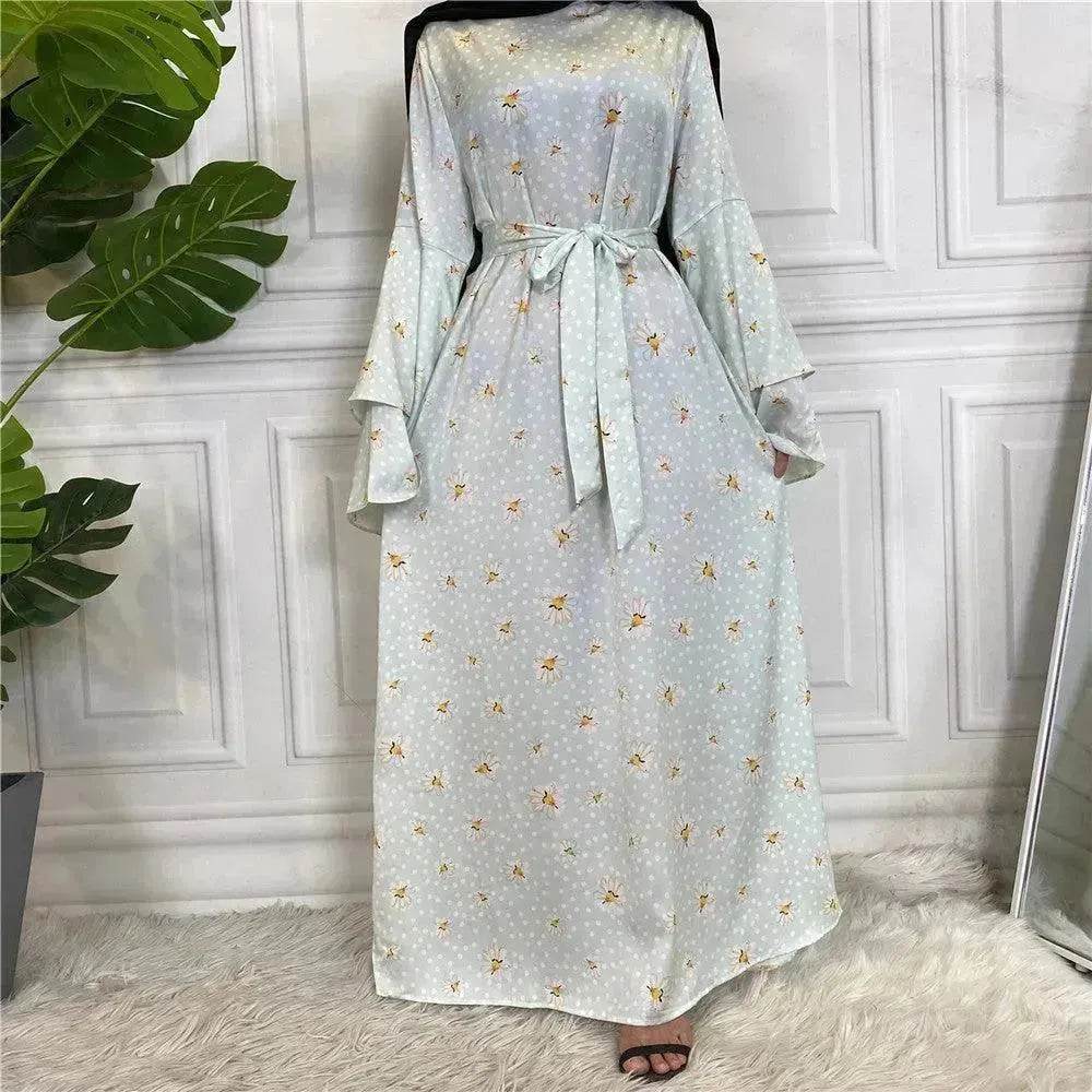 Fashionable Printed Large Lace Up Arab Dress - Velora