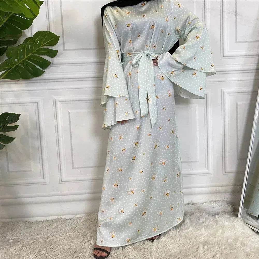 Fashionable Printed Large Lace Up Arab Dress - Velora