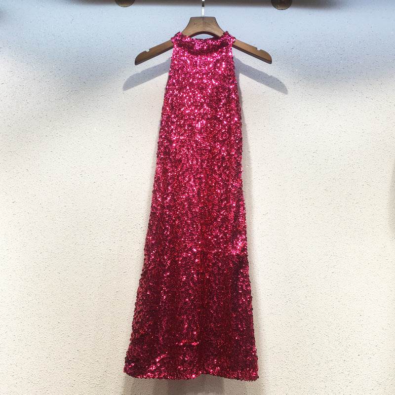 Sexy Cold-shoulder Sleeveless Sequined Women's Clothing Dress - Velora