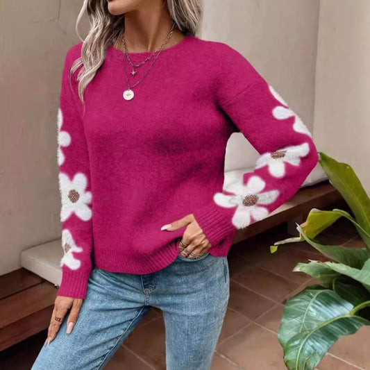 Elegant Elegant Flowers Jacquard Knitted Pullover Women - Velora