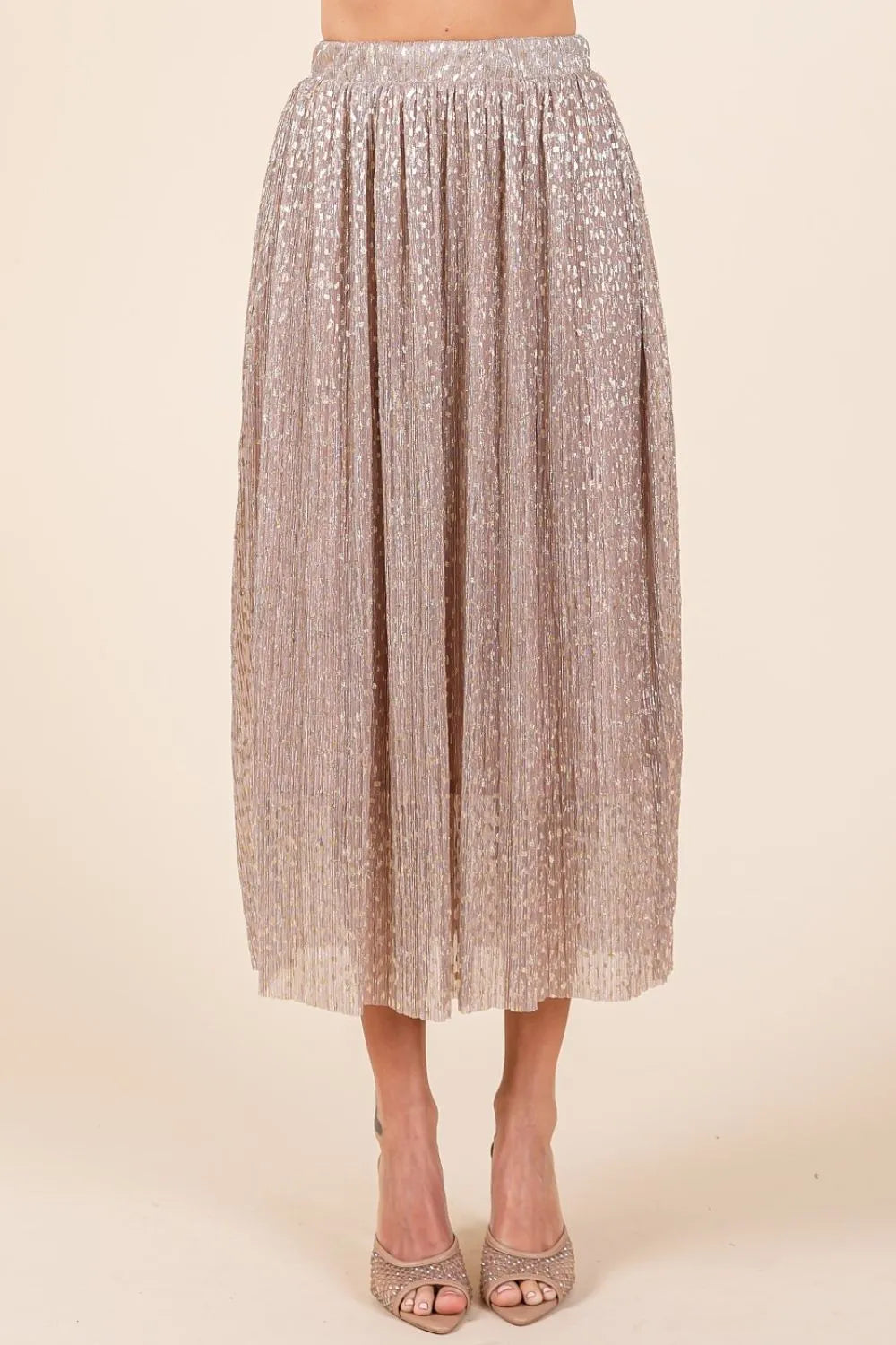 Mittoshop Metallic Glitter Speckle Print Elastic Midi Skirt - Velora