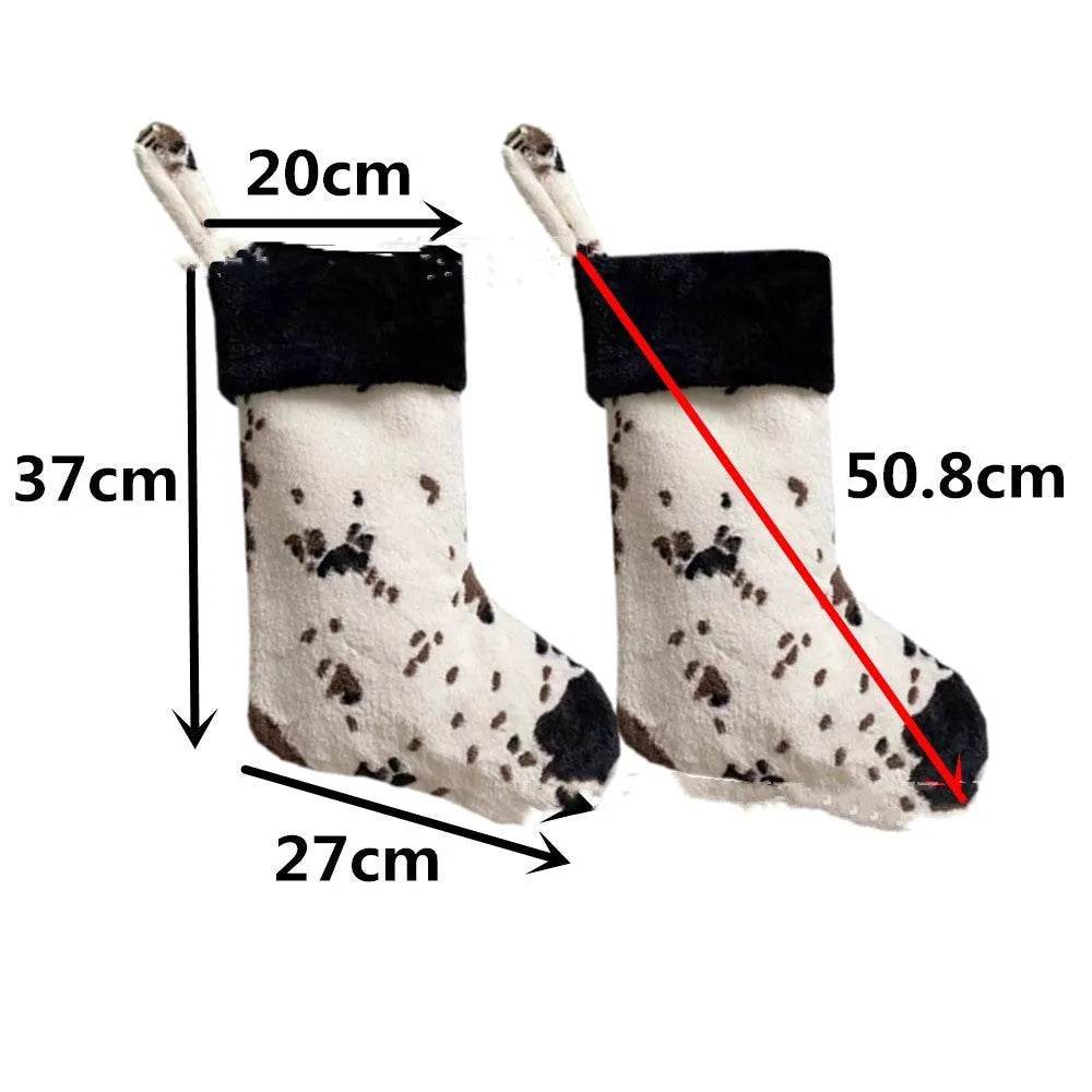 20-inch Plush Christmas Stockings Cows Pattern Gift Bag - Velora