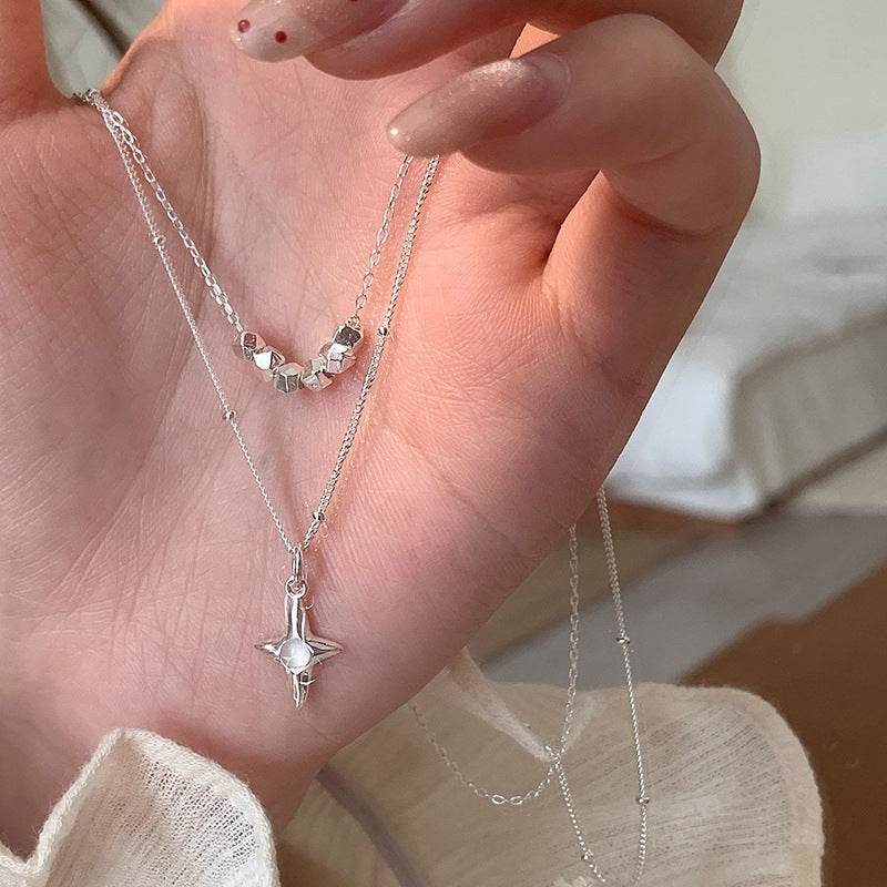 Double Layer Stainless Steel Opal Cross Double-layer Necklace For Women Girls New Trend Neck Chain Rustproof Jewelry Party Gift - Velora