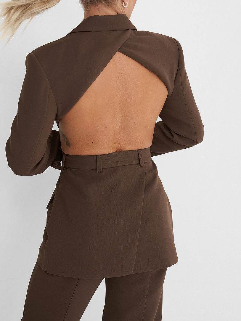 Cutout Open Back Lace-up Blazer - Velora
