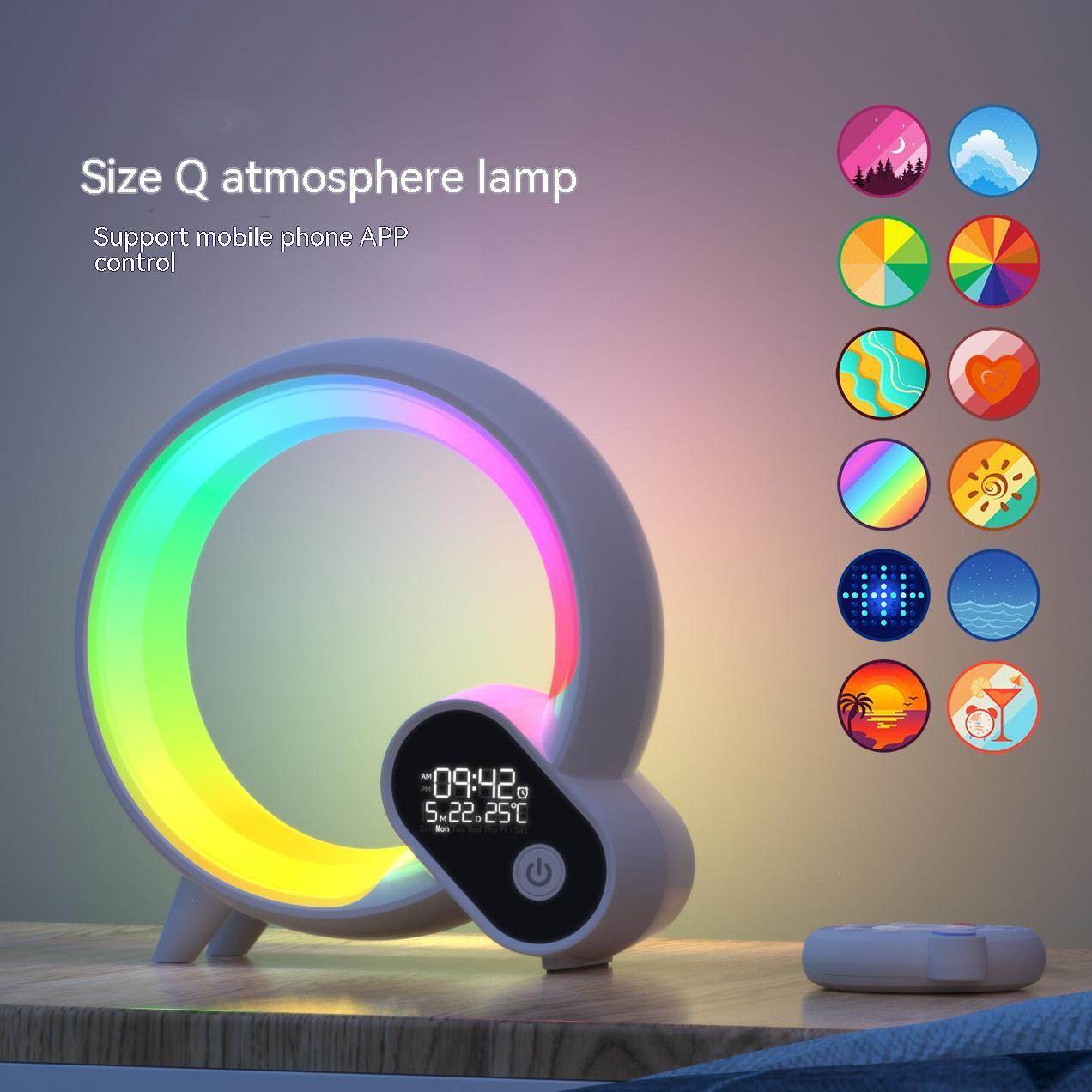 Creative Q Light Analog Sunrise Digital Display Alarm Clock Bluetooth Audio Intelligent Wake-up Q Colorful Atmosphere Light - Velora