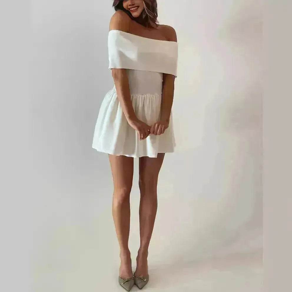 European And American Women Style Beach Holiday Party Cocktail Off Shoulder Mini Skater Dress for Ladies - Velora