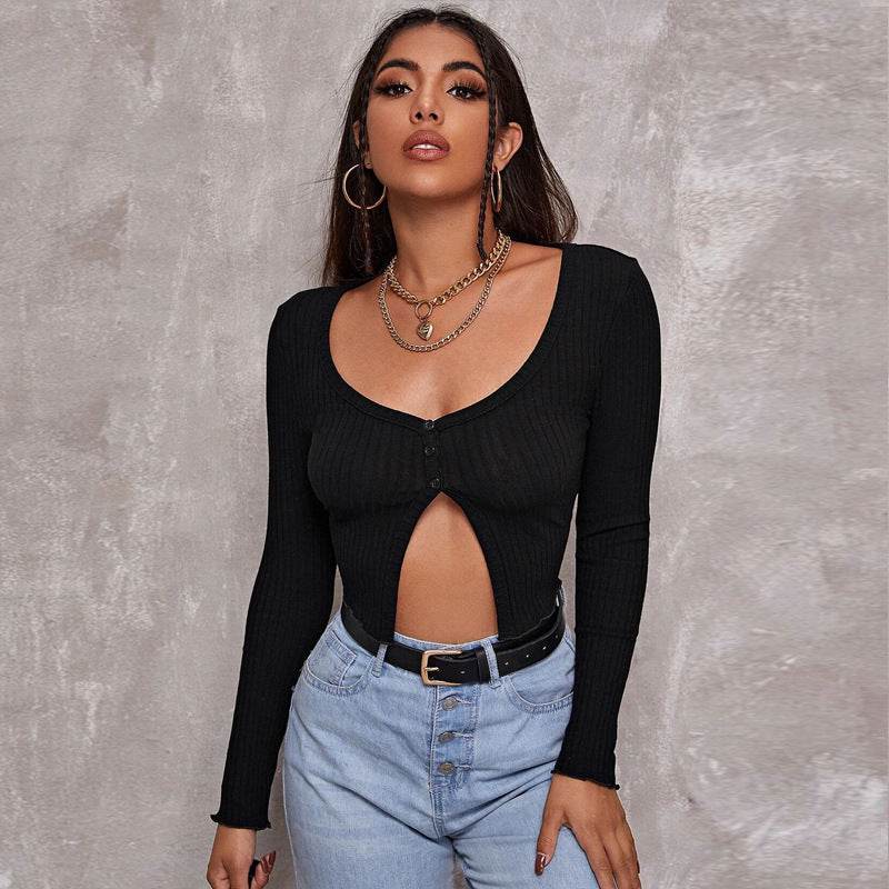 Short Sleeve Cropped Cardigan Top Sexy Button Knitted T Shirt - Velora