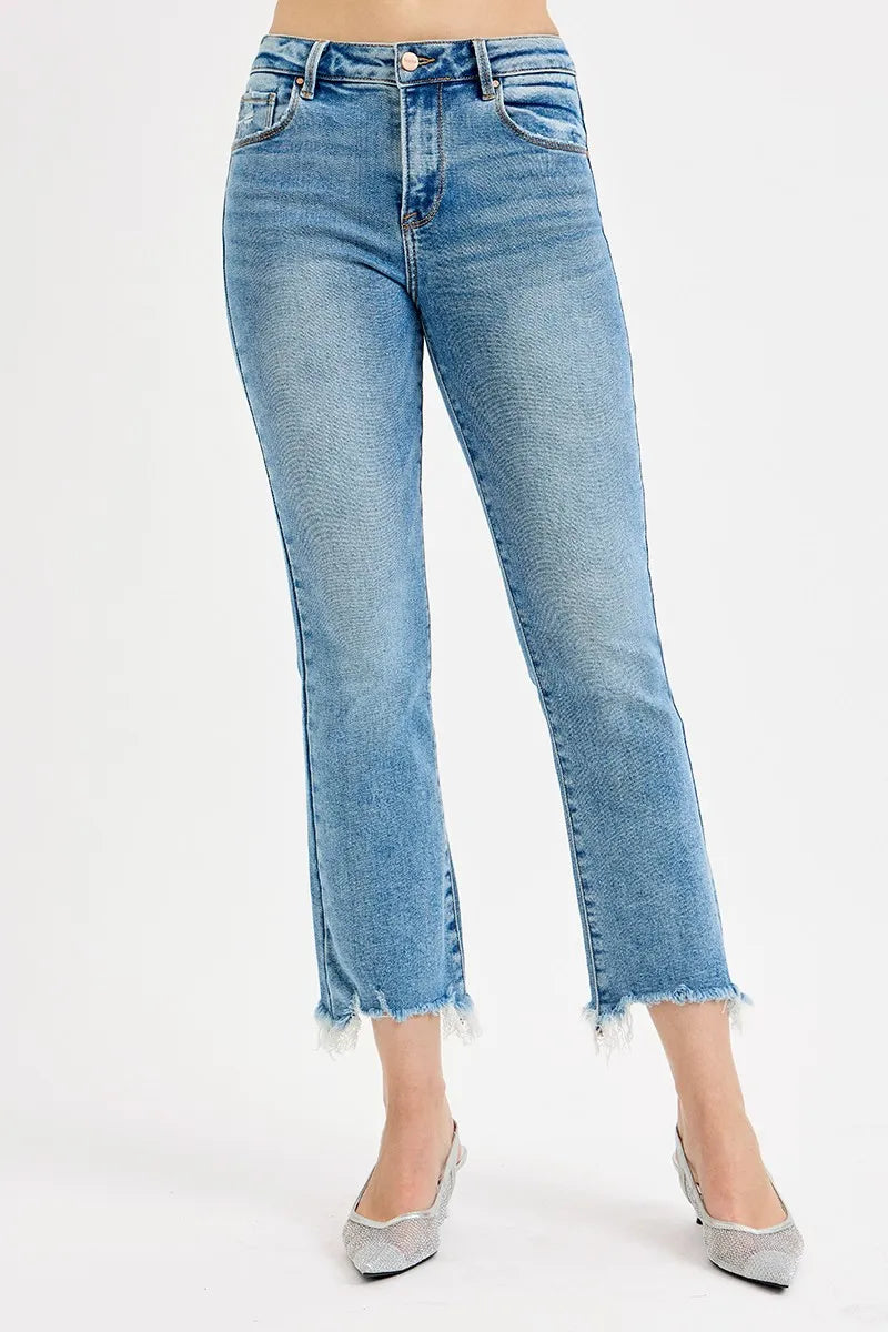 RISEN Full Size High Rise Crop Straight Slim Jeans Plus Size - Velora