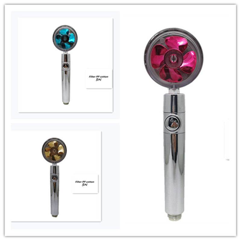 Propeller Driven Shower Head With Stop Button And Cotton Filter Turbocharged High Pressure Handheld Shower Nozzle - Velora