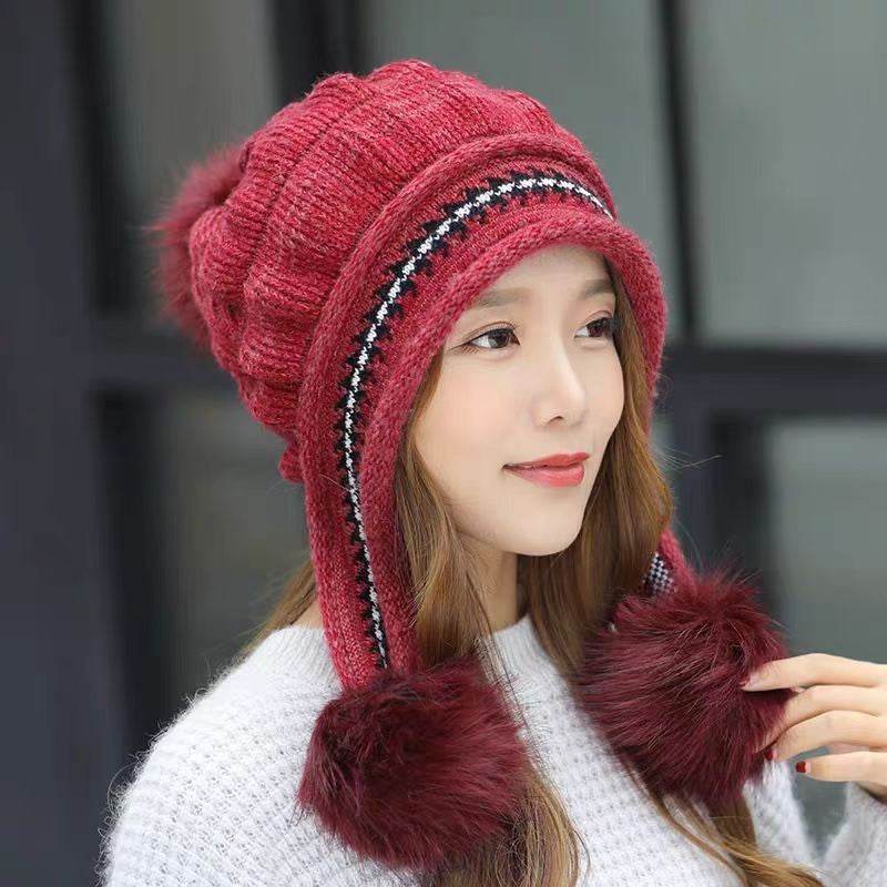 Cozy Knit Fleece-Feel Beanie With Ear Flaps & Pompom Warm Winter Hat For Women Perfect For Skiing & Outdoor Activities - Velora